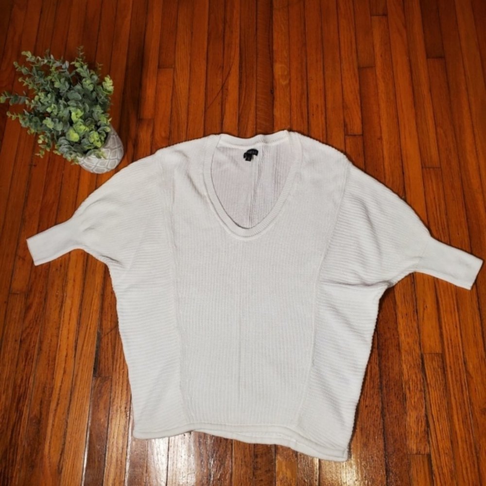 Express White Oversized Sweater Dolman Sleeve V Neck Cotton Preppy Cozy Work XS